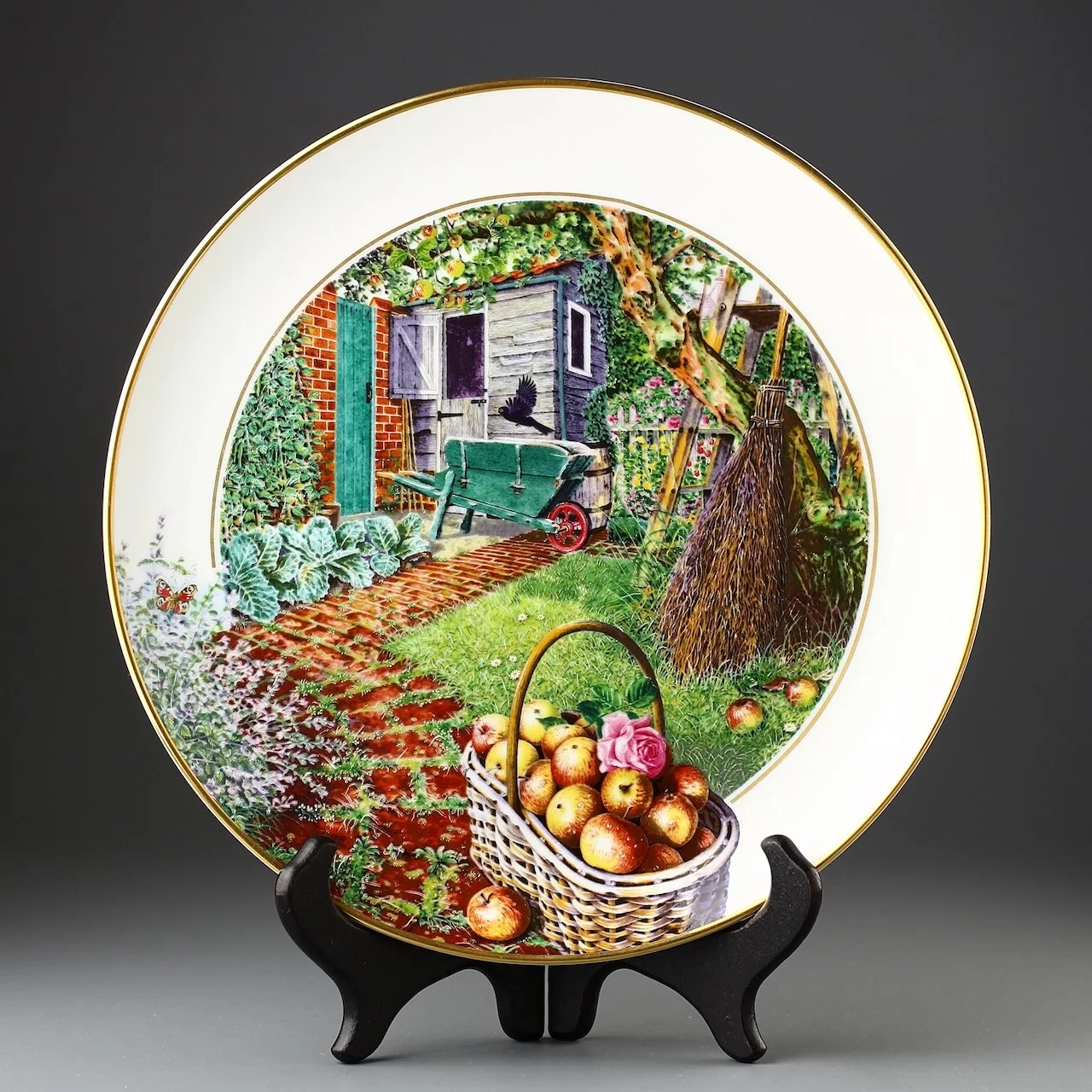 Тарелка винтажная декоративная настенная Фарфор Сад в сентябре Franklin Porcelain Garden Year Collection September David Hurrell