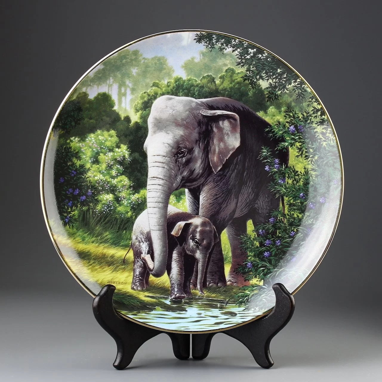 Тарелка винтажная декоративная настенная Фарфор Азиатский слон W S George Asian Elephant Last of Their Kind Endangered Species