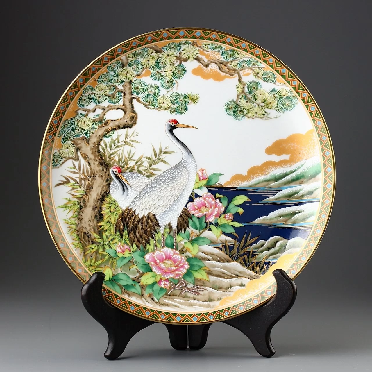 Тарелка винтажная декоративная настенная Фарфор Журавль Цветы Danbury Mint Nobuo Matsubara