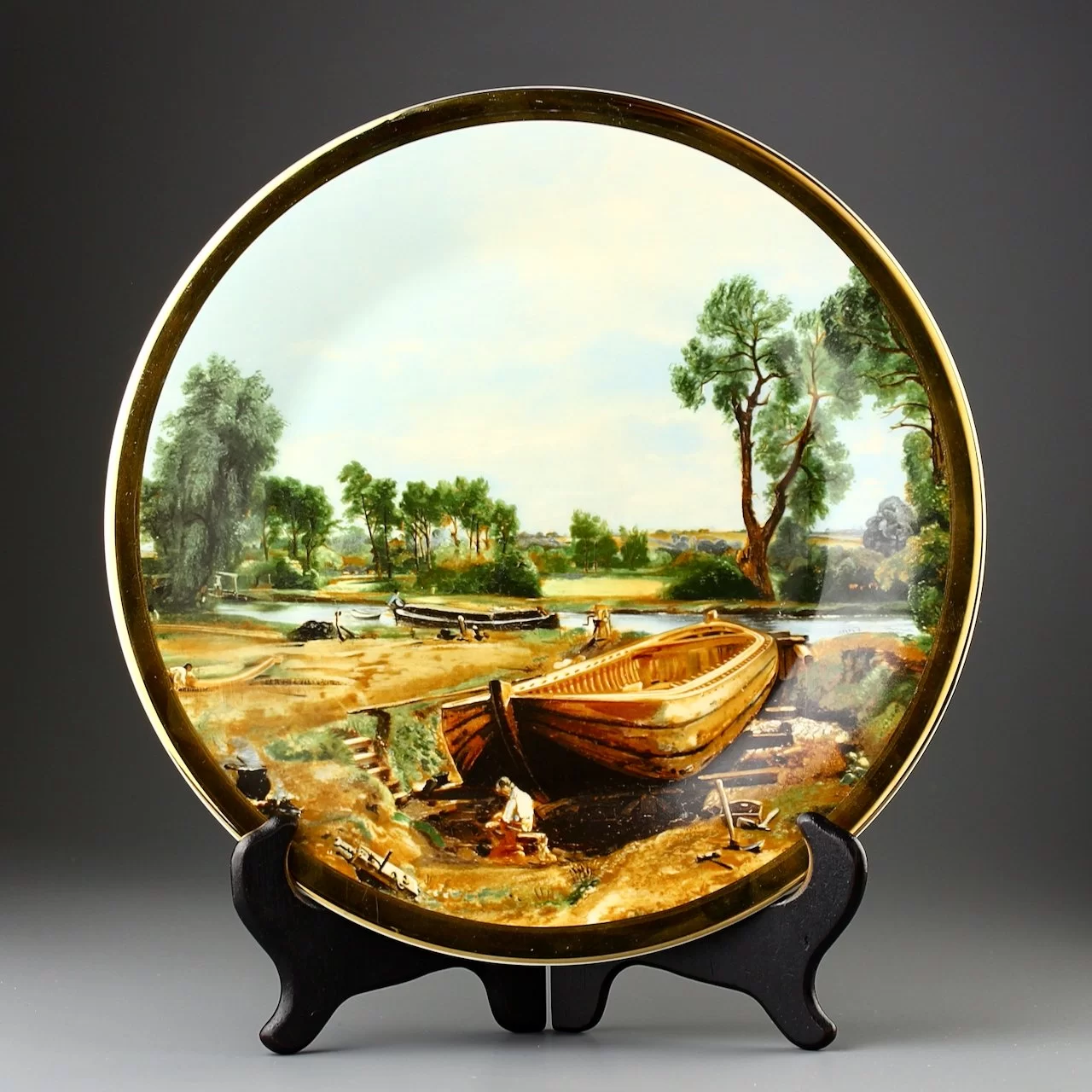 Тарелка винтажная декоративная настенная Англия Лодки Мельница Fenton John Constable Boat-building near Flatford Mill