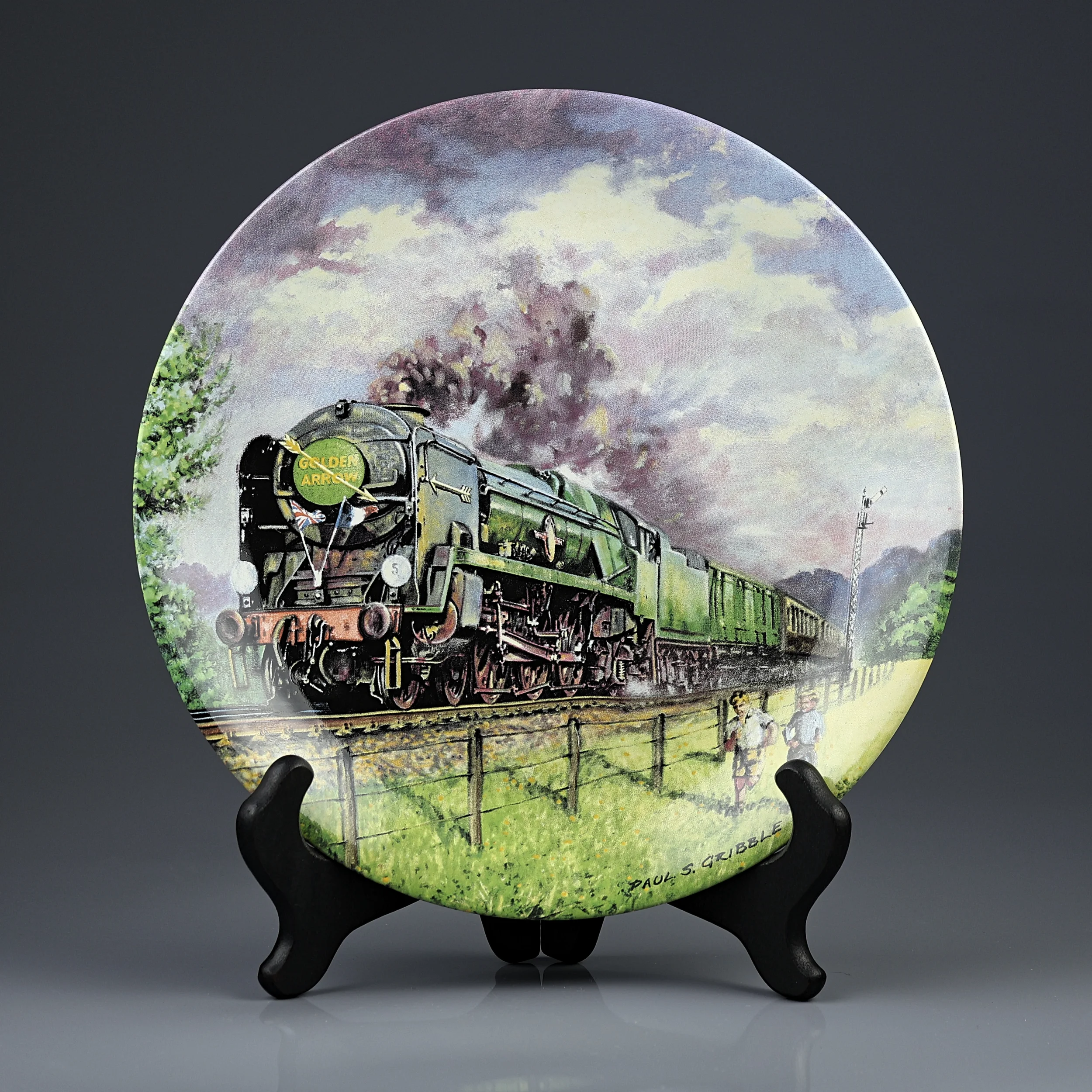 Винтажная английская декоративная тарелка Паровоз Поезд Davenport Great Steam Trains Golden Arrow