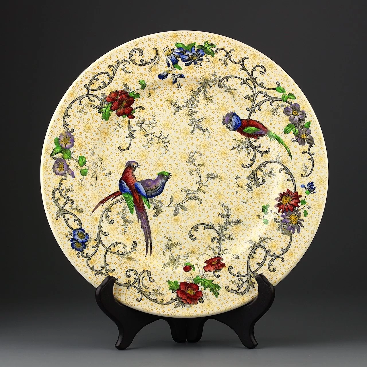 Антикварная английская тарелка Попугаи Райские птицы Шинуазри Cauldon Bird of Paradise Chinoiserie