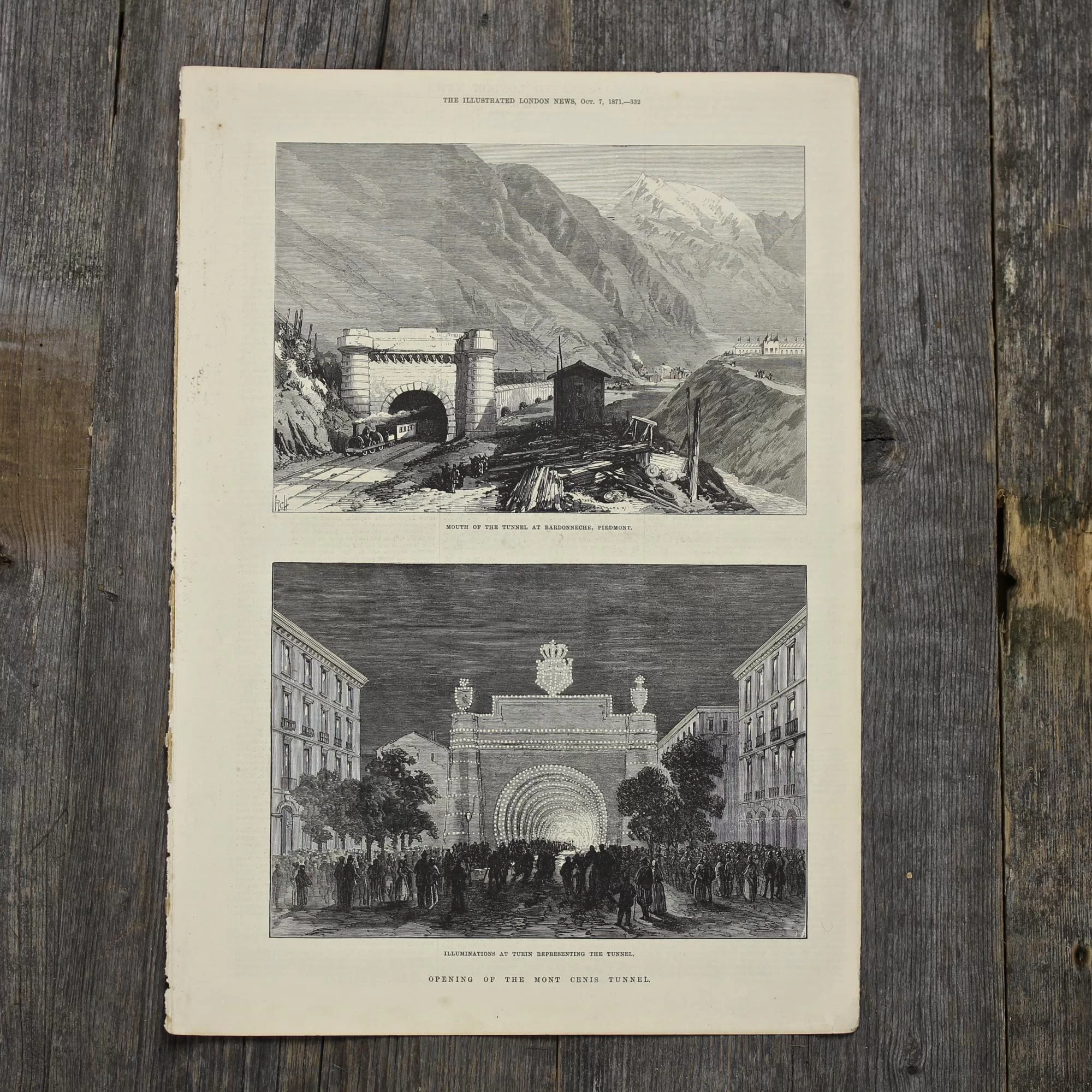 Антикварная иллюстрация The Illustrated London News Mouth of the tunnel at Bardonneche, Piedmont