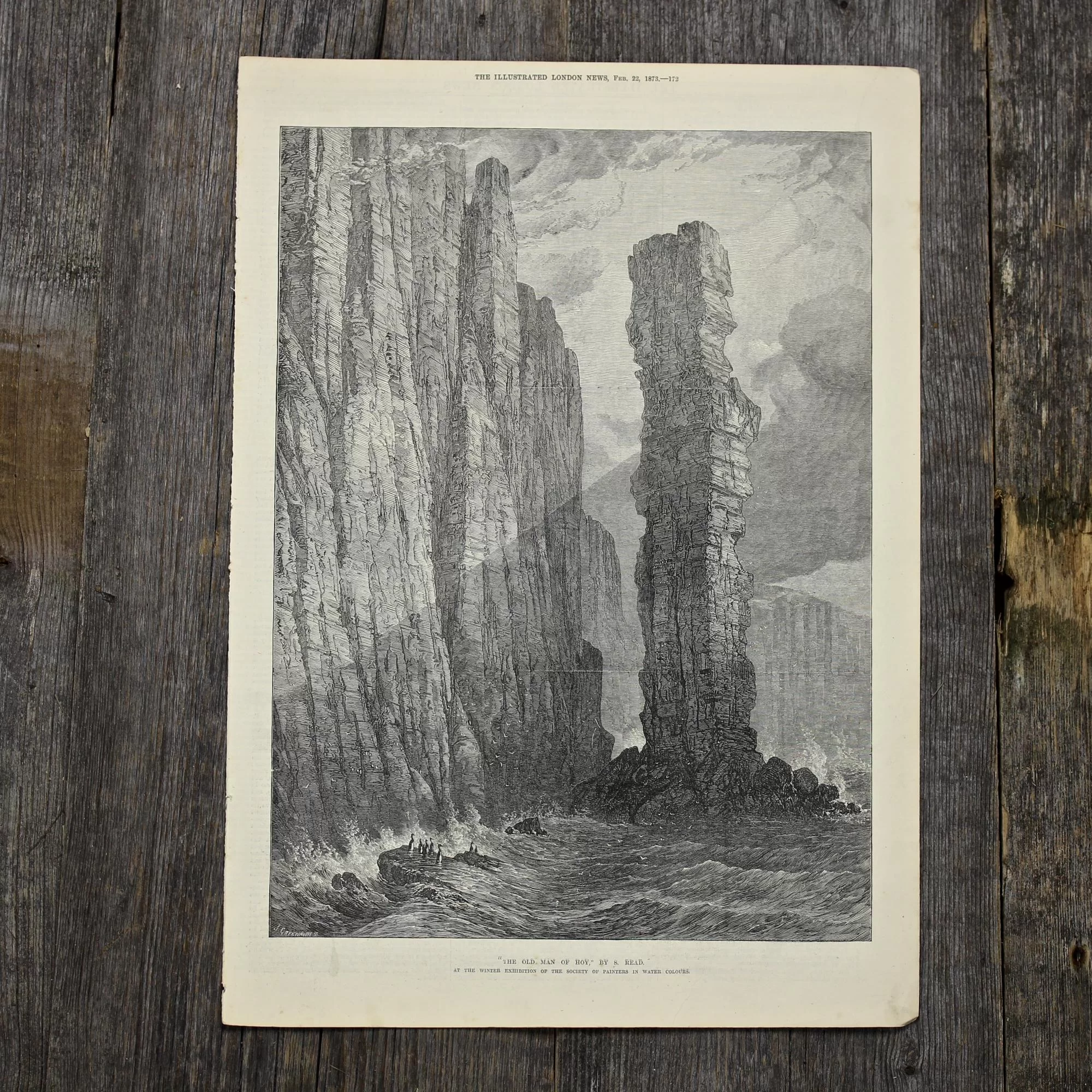 Антикварная иллюстрация The Illustrated London News "The old man of hoy" by S.Read