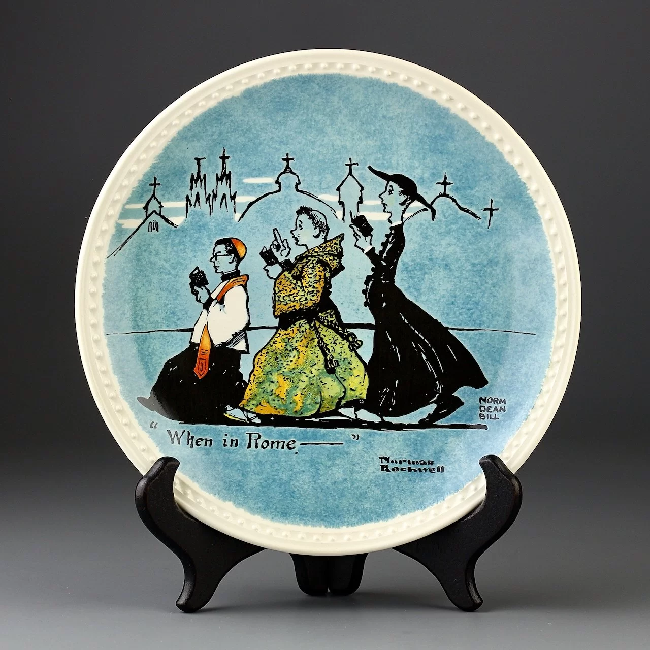 Тарелка винтажная декоративная настенная Роквелл в Риме Монахи Knowles Newell Pottery Rockwell on Tour When in Rome