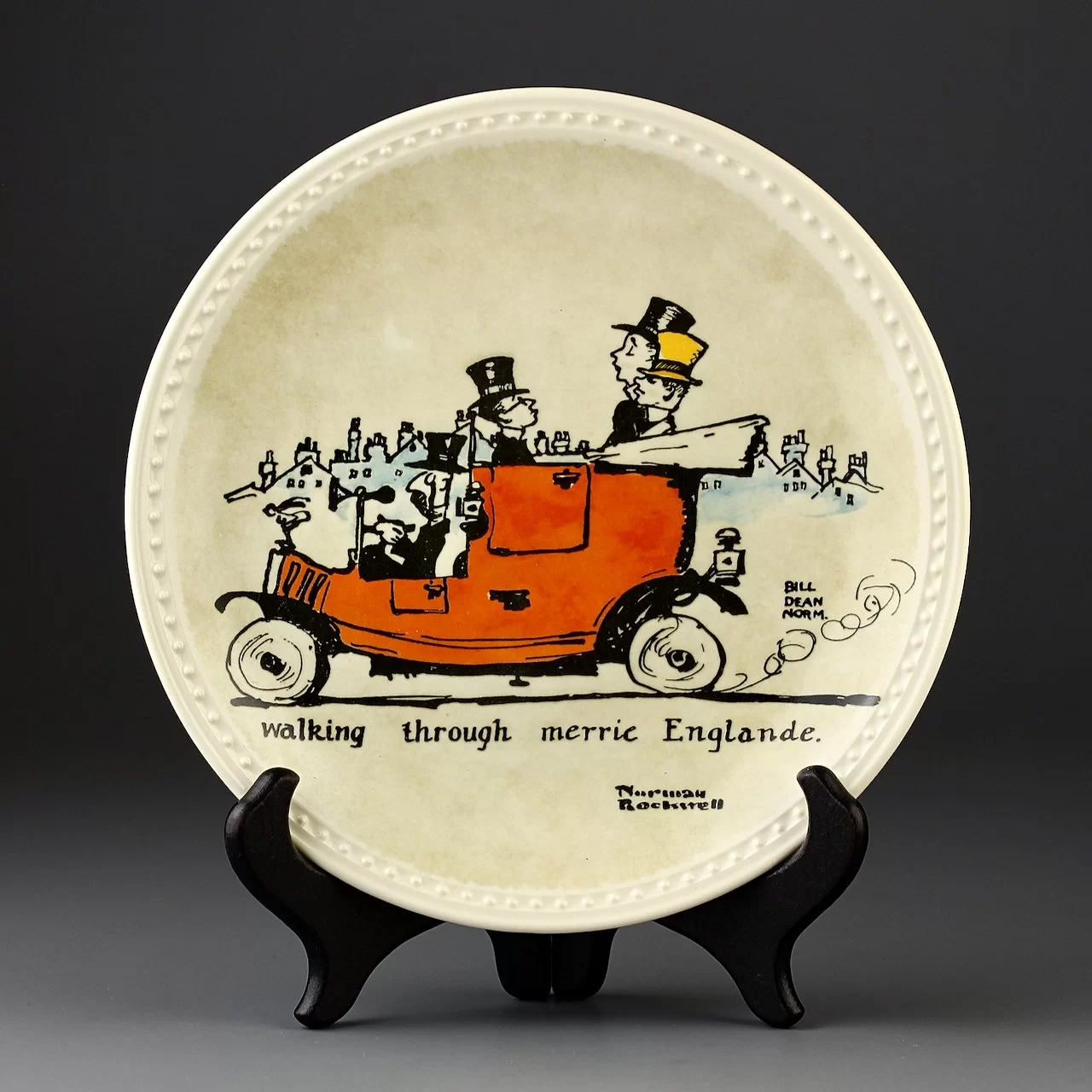Тарелка винтажная декоративная настенная Прогулка по Весёлой Англии Knowles Newell Pottery Rockwell on Tour Walking through Merrie Englande
