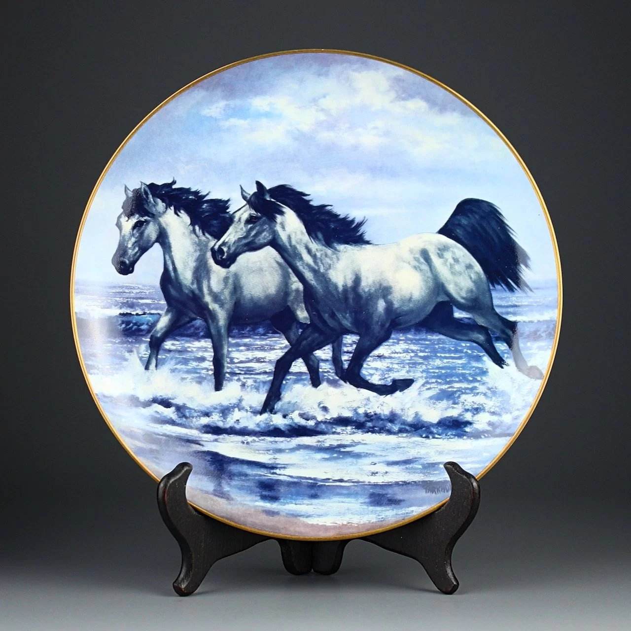 Тарелка винтажная декоративная настенная Фарфор Лошади Fairmont Porcelain Challenge