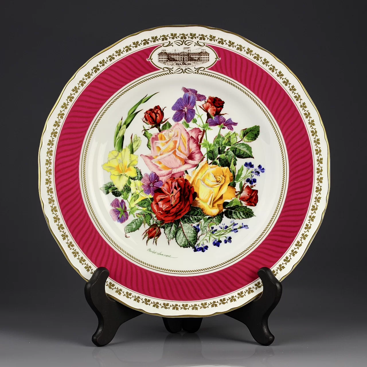 Тарелка винтажная декоративная настенная Фарфор Англия Цветы Розы Royal Worcester Chelsea Flower Show 1982 Maytime in Chelsea