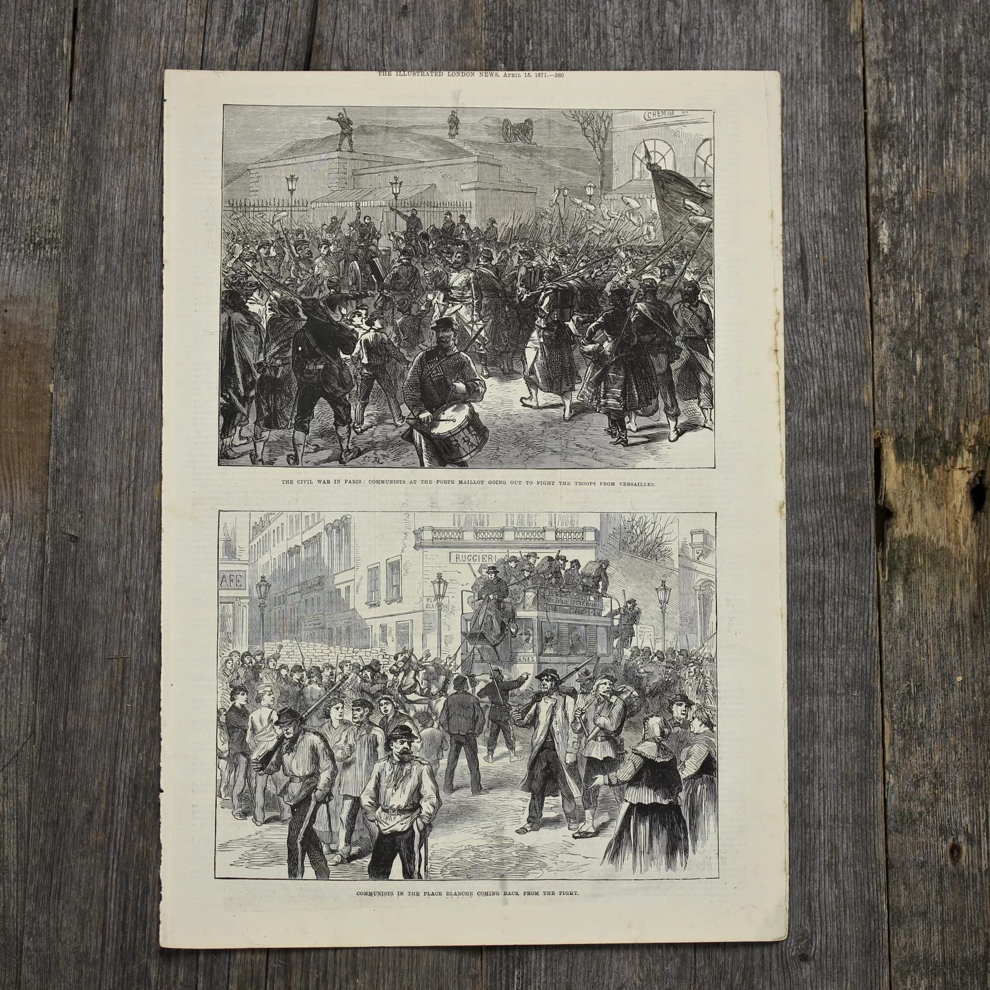 Антикварная иллюстрация The Illustrated London News Making charcoal in the bois de boulogne, Paris
