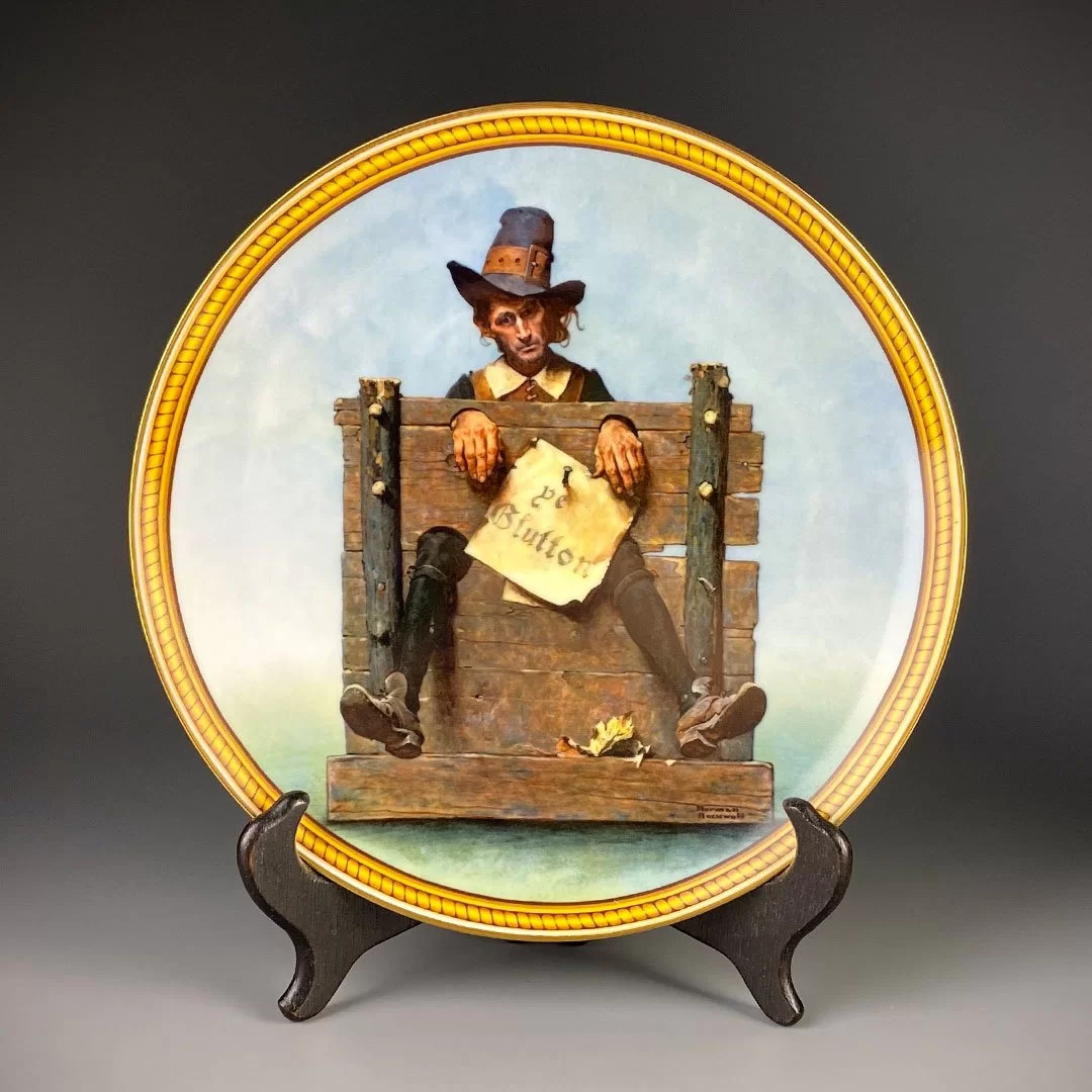 Тарелка винтажная декоративная настенная Фарфор Обжора Колодки Knowles Rarest Rockwells Ye Glutton