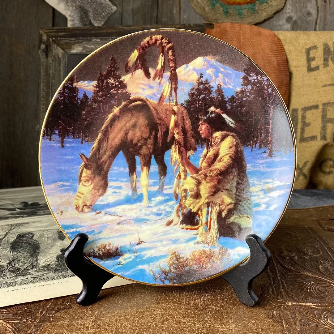 Тарелка винтажная декоративная настенная Фарфор Индеец с лошадью Hamilton Collection Last Warriors Twilight's Last Gleaming