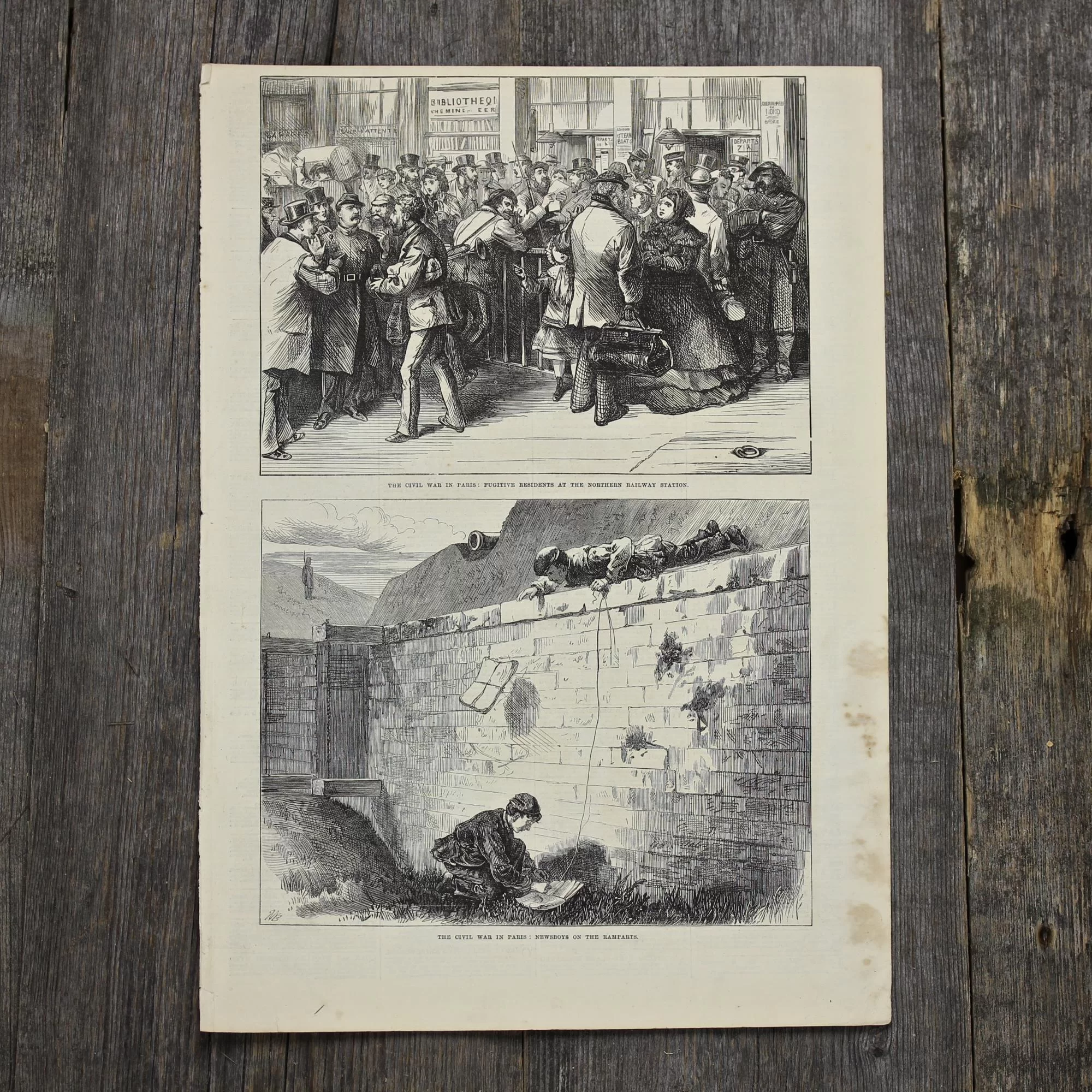 Антикварная иллюстрация The Illustrated London News The civil war in Paris fugitive residence at the northern railway station