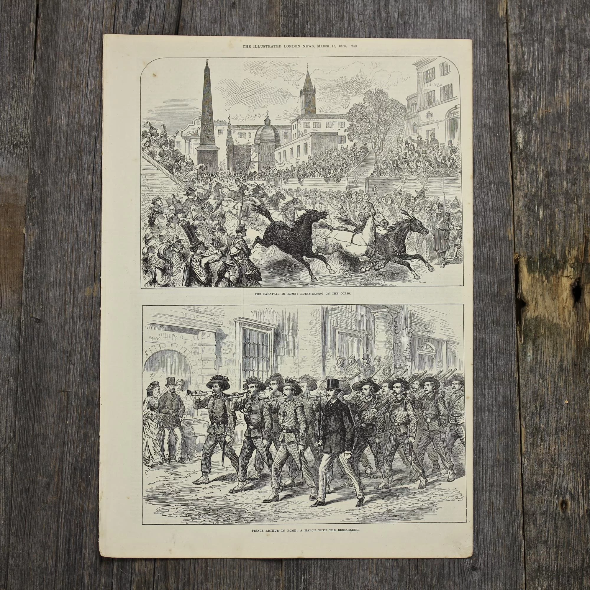 Антикварная иллюстрация The Illustrated London News The carnival in Rome horse-racing on the Corso