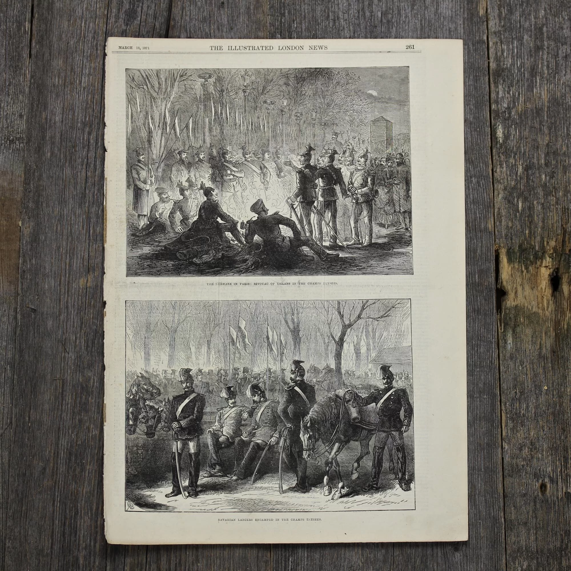 Антикварная иллюстрация The Illustrated London News The germans in Paris bivouac of uhlans in the Champs Elysees
