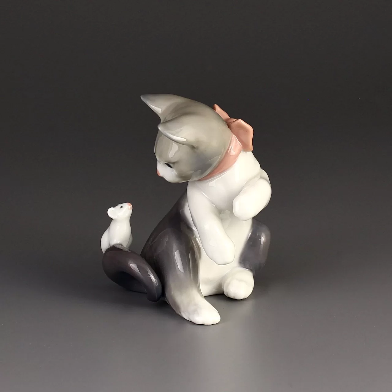 Винтажная фарфоровая статуэтка Испания Lladro 5236 Cat and Mouse Кошка с мышью