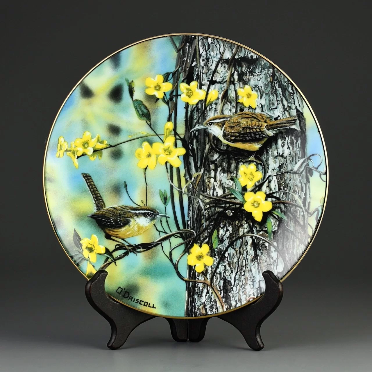 Тарелка винтажная декоративная настенная Фарфор Крапивник Птицы Hamilton Collection Favorite American Songbirds Carolina Wrens of Spring