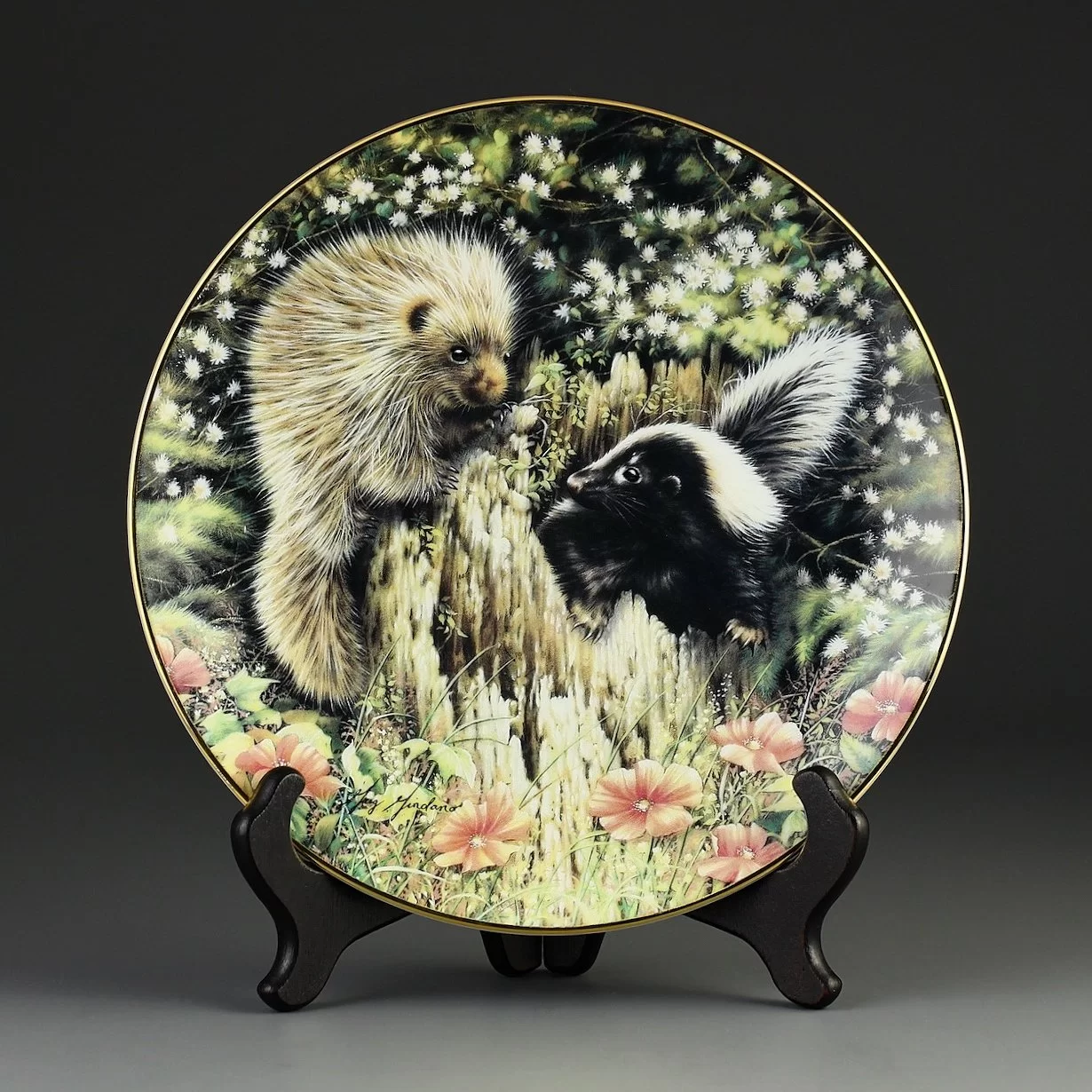 Тарелка винтажная декоративная настенная Фарфор Дикобраз Барсук Hamilton Collection Woodland Encounters Hi Neighbor