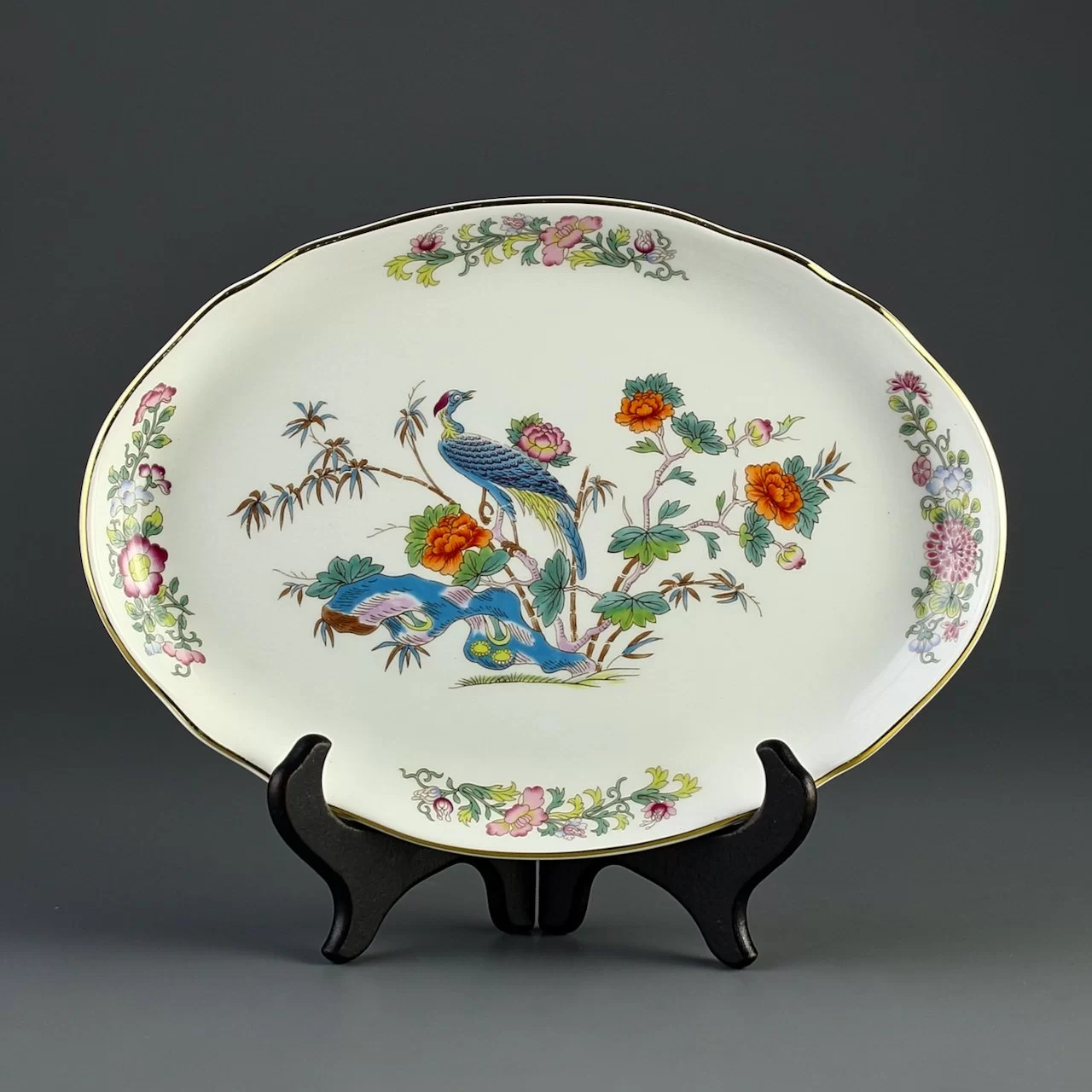 Винтажная овальная тарелка Шинуазри Веджвуд Wedgwood Kutani Crane