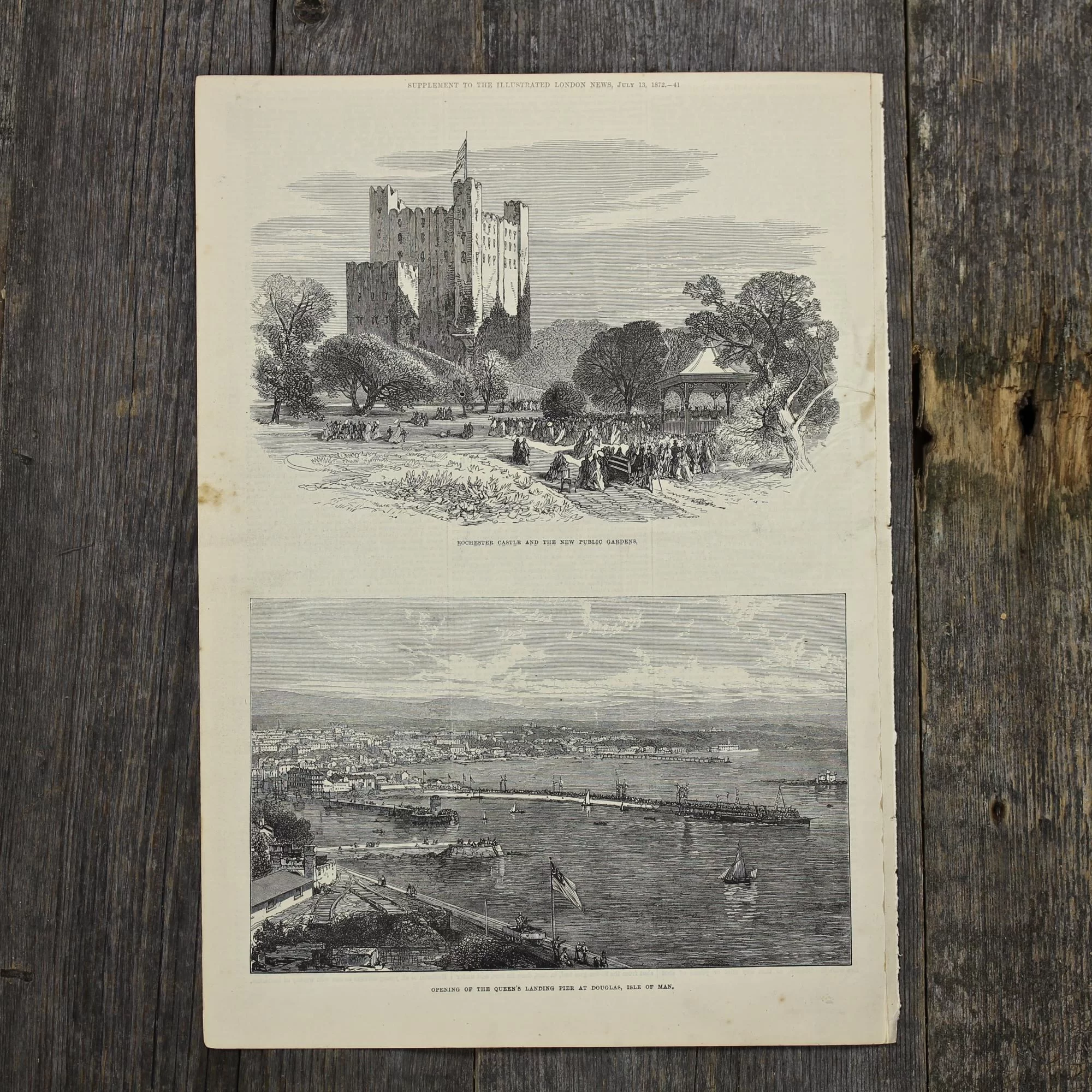 Антикварная иллюстрация The Illustrated London News Rochester castle and the new public gardens