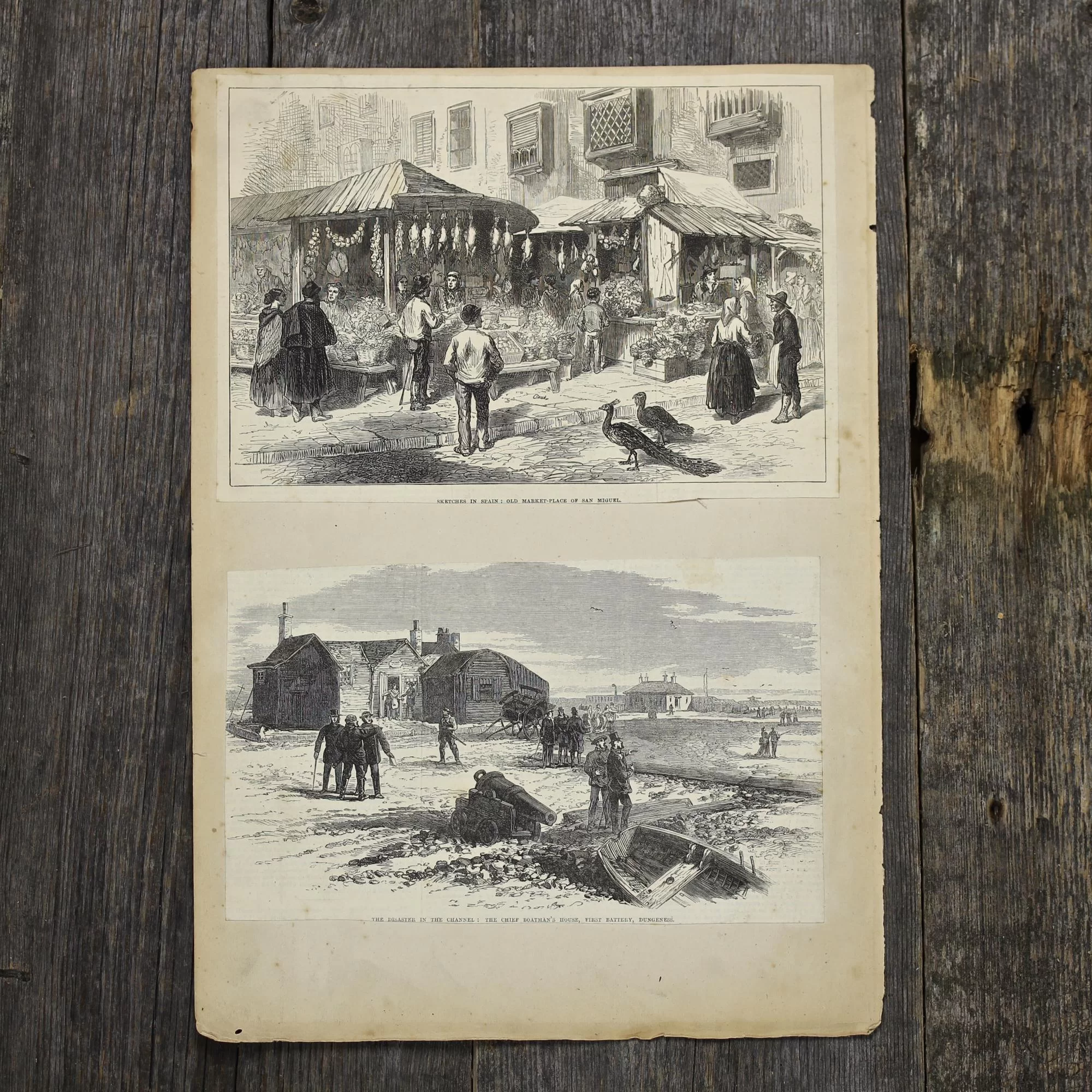 Антикварная иллюстрация The Illustrated London News Sketches in Spain old market place of San Miguel