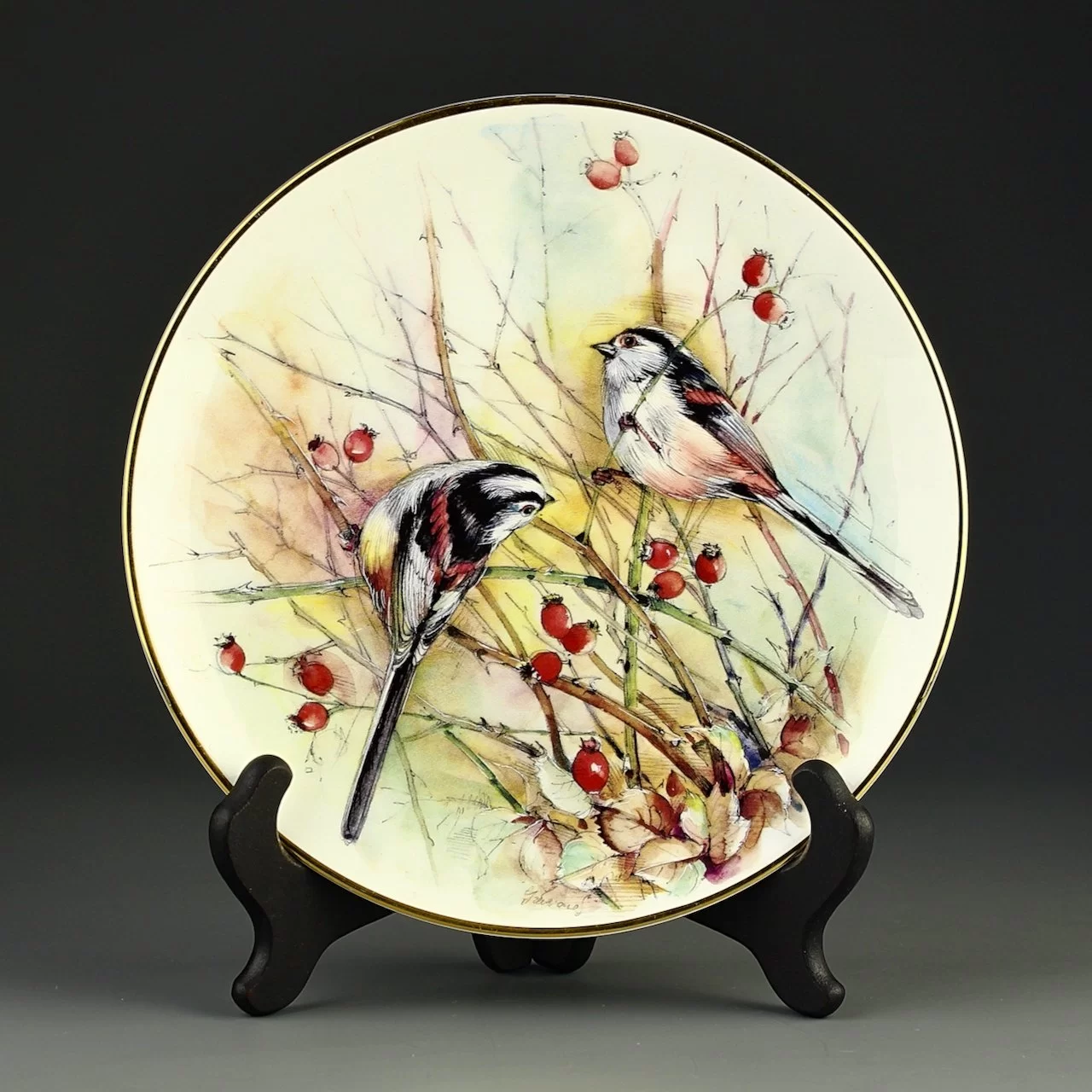 Тарелка винтажная декоративная настенная Фарфор Англия Птицы Синицы Worcester Claymore Ceramics British Garden Birds Long-Tailed Tits