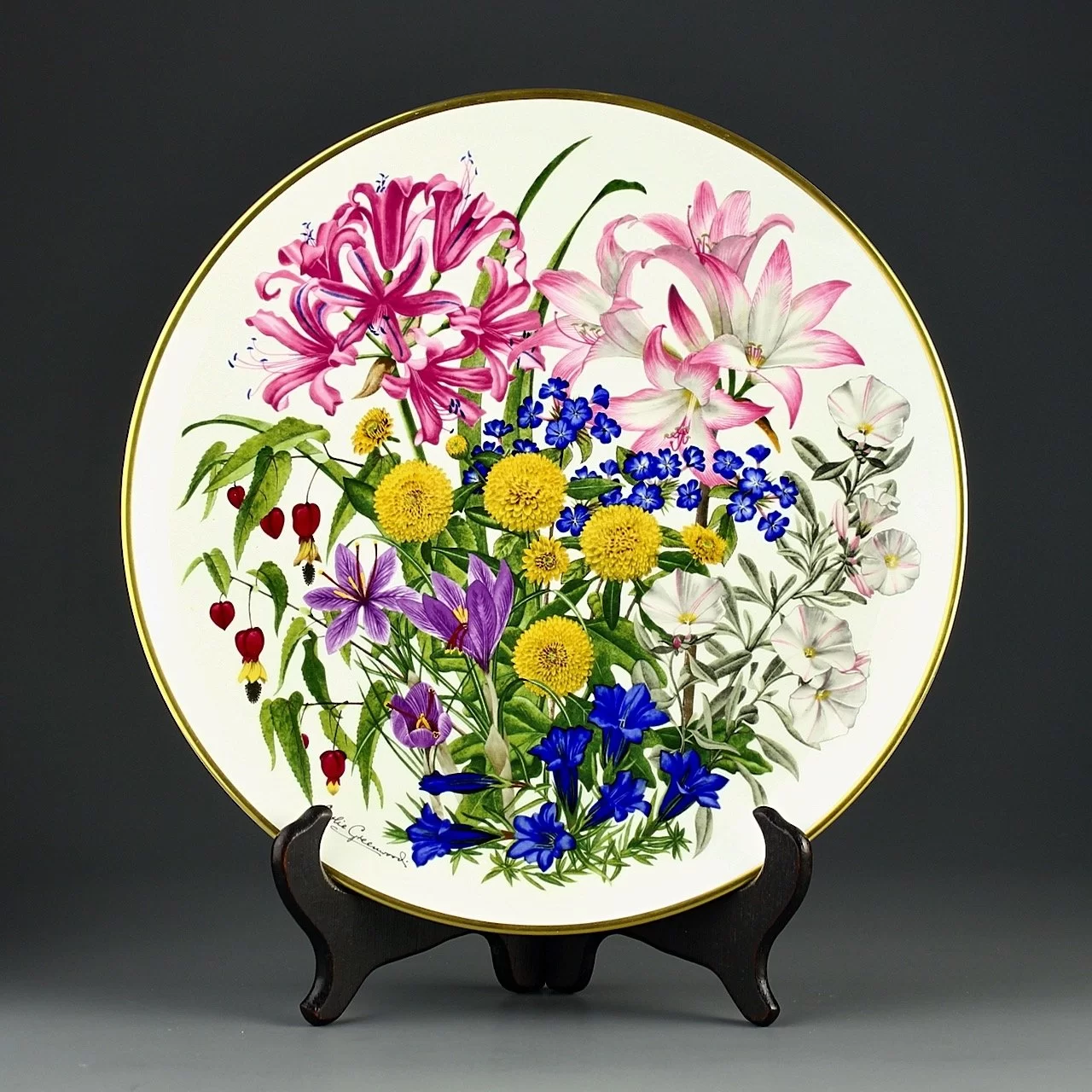 Тарелка винтажная декоративная настенная Фарфор Англия Цветы Октябрь Franklin Porcelain Wedgwood Flowers of October