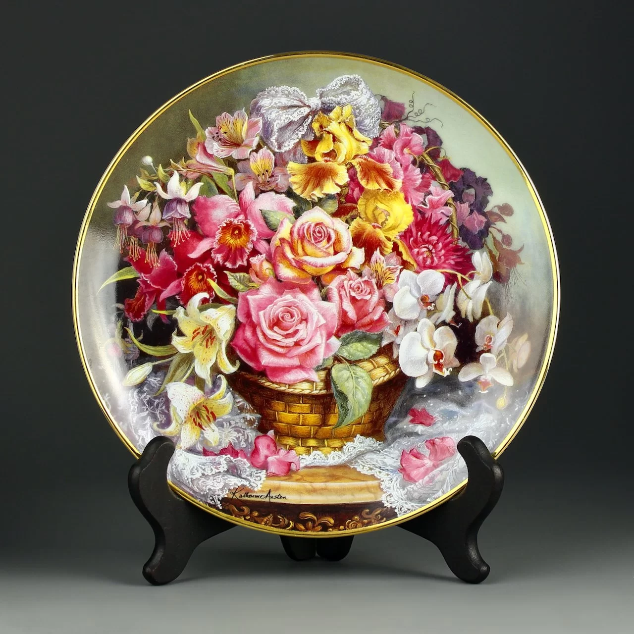 Тарелка винтажная декоративная настенная Фарфор Англия Цветы Franklin Mint Princess Grace Bouquet Plate