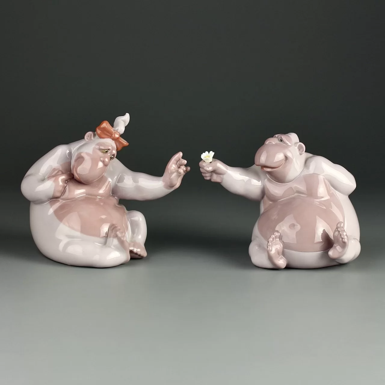 Винтажные фарфоровые статуэтки Обезьяны Гориллы Испания Lladro NAO 1470-71