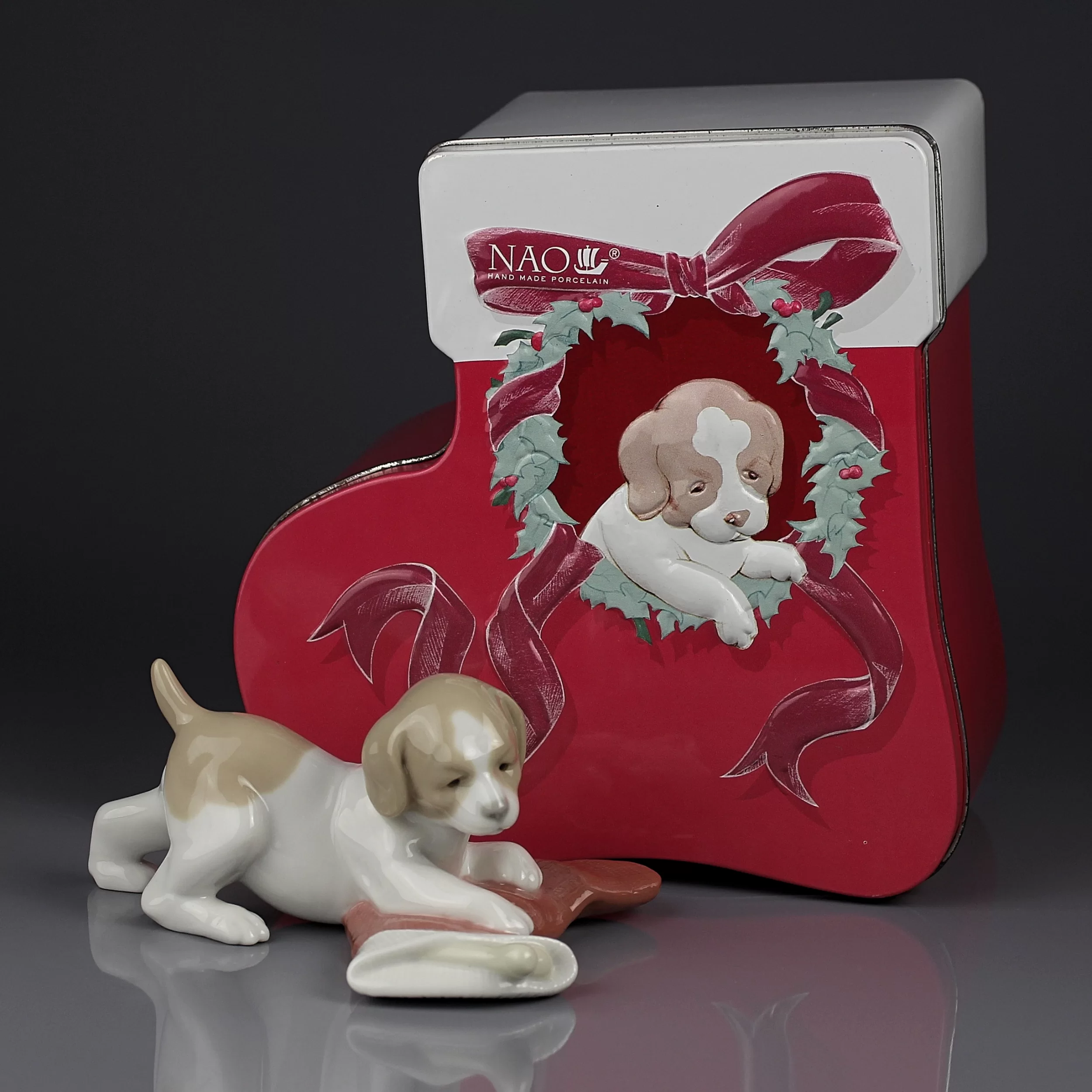 Винтажная фарфоровая статуэтка Рождество Щенок Собака Испания Lladro NAO 7427 Puppy’s Christmas