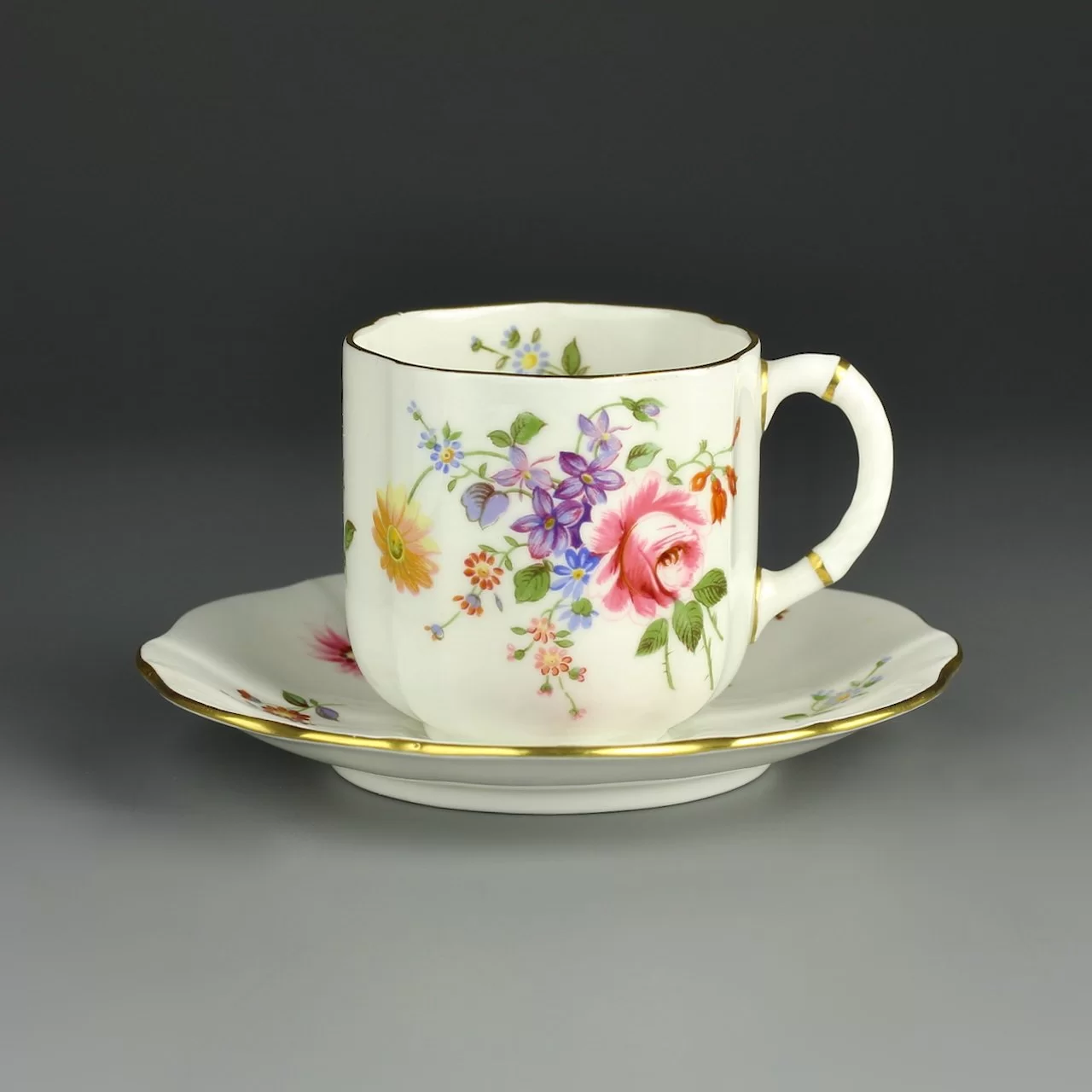 Винтажная кофейная пара Англия Royal Crown Derby Posies 1965 год