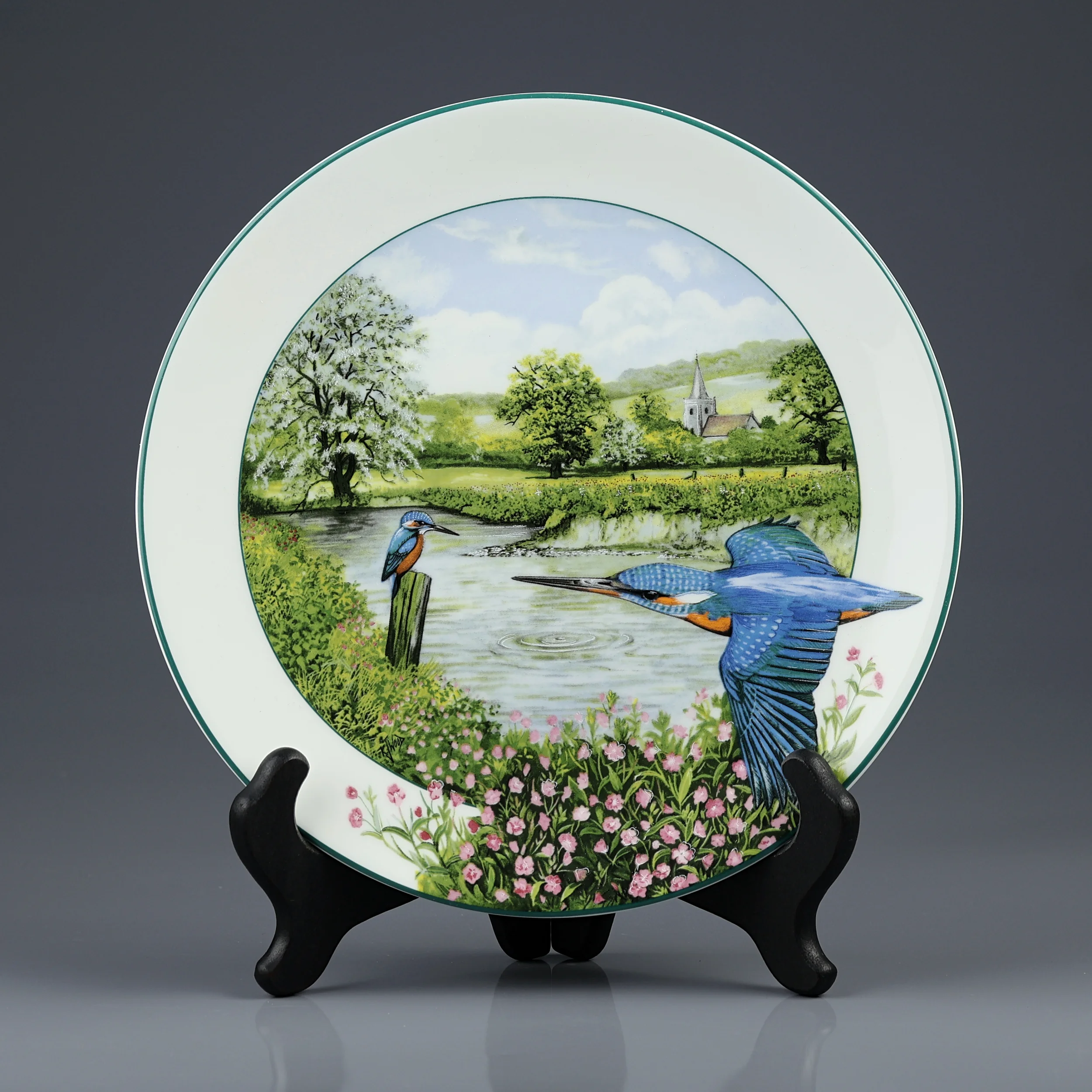 Винтажная фарфоровая тарелка Зимородки у реки Англия Royal Doulton Riverside Kingfisher Birds of the British Countryside