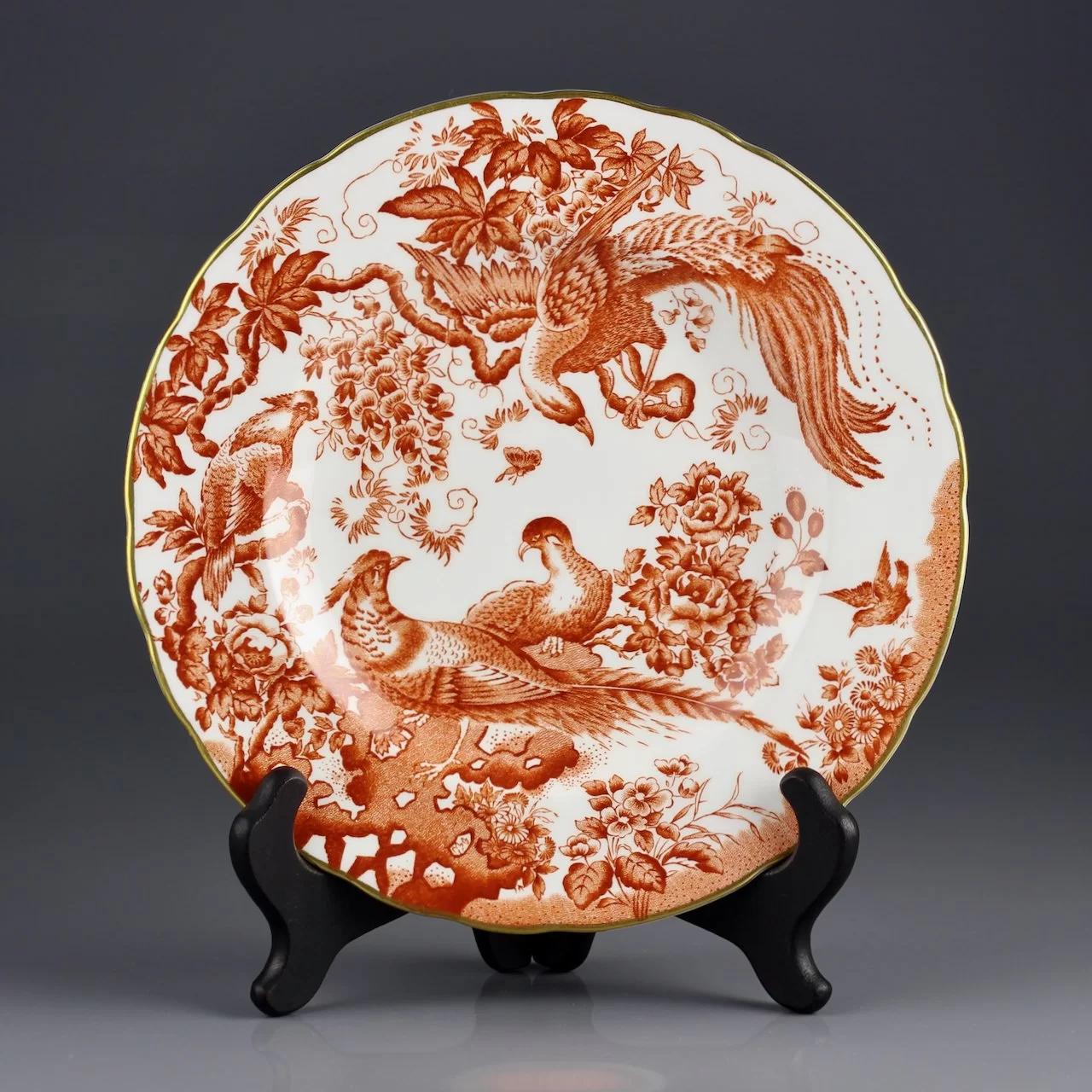 Винтажная английская тарелка Royal Crown Derby Aves Red 1967 год