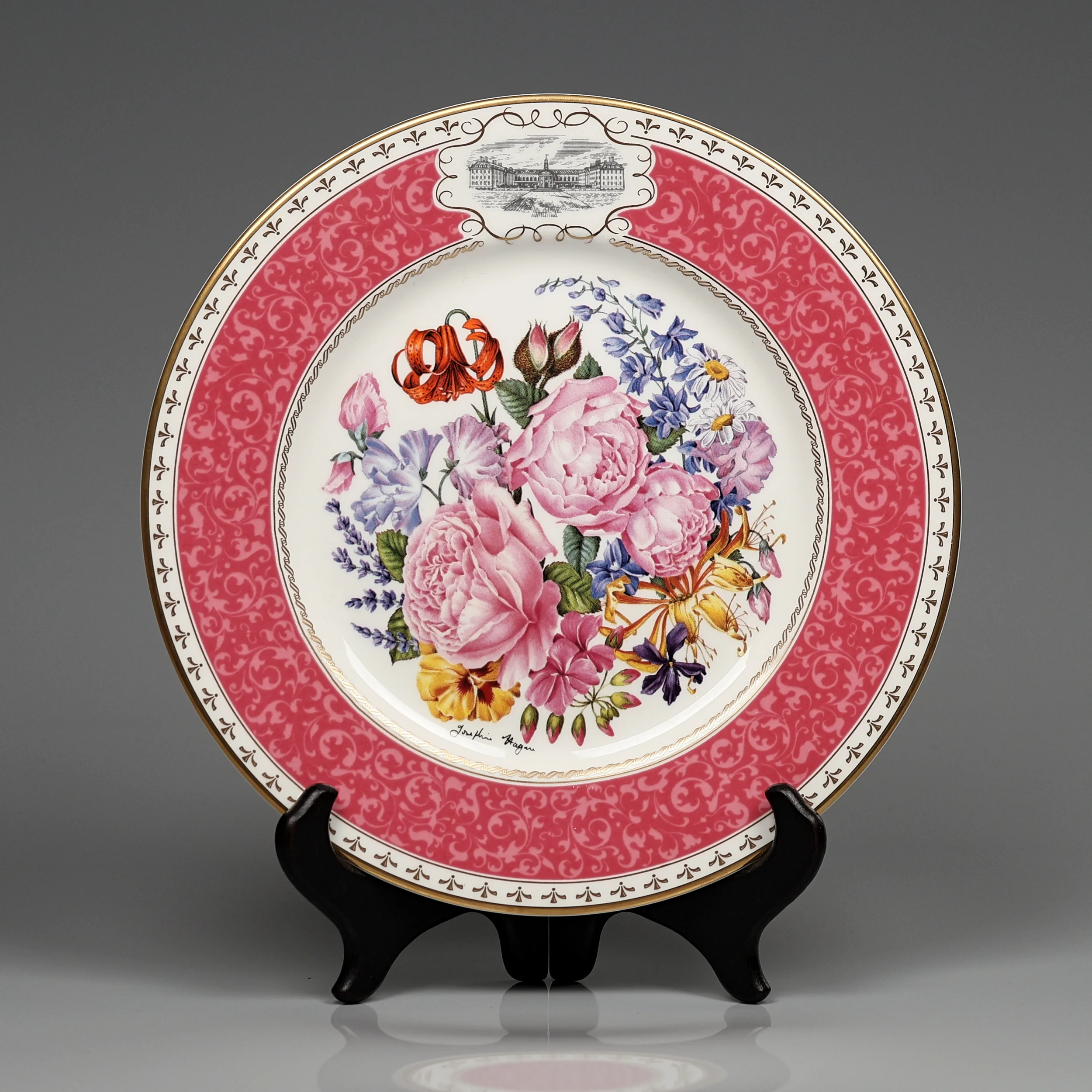 Тарелка винтажная фарфоровая декоративная Цветы Розы Букет Англия Royal Doulton Chelsea Flower Show Plate Prince of Wales Chelsea Bouquet 1988