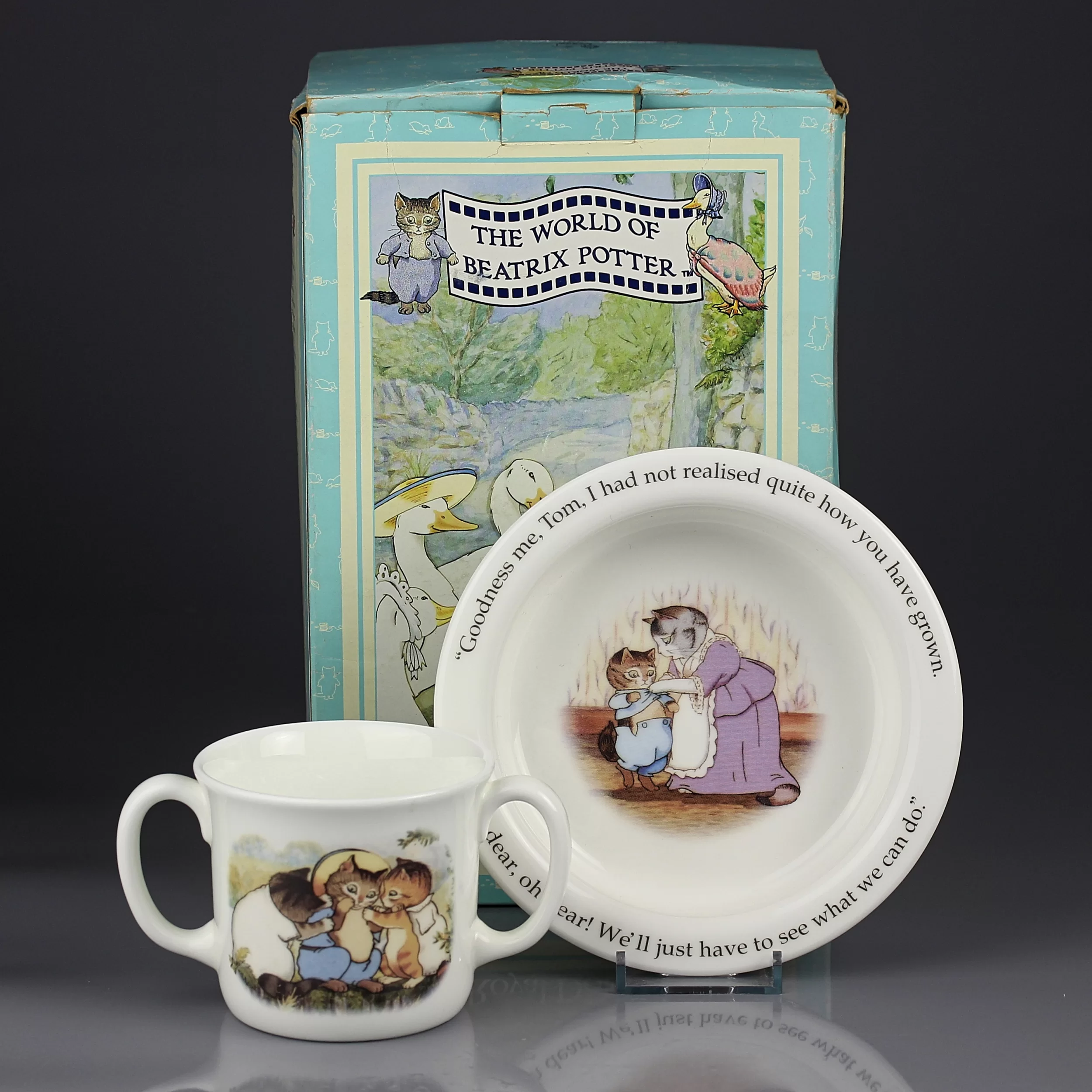 Винтажный английский детский набор Кружка и глубокая тарелка Кошки Royal Doulton World Beatrix Potter
