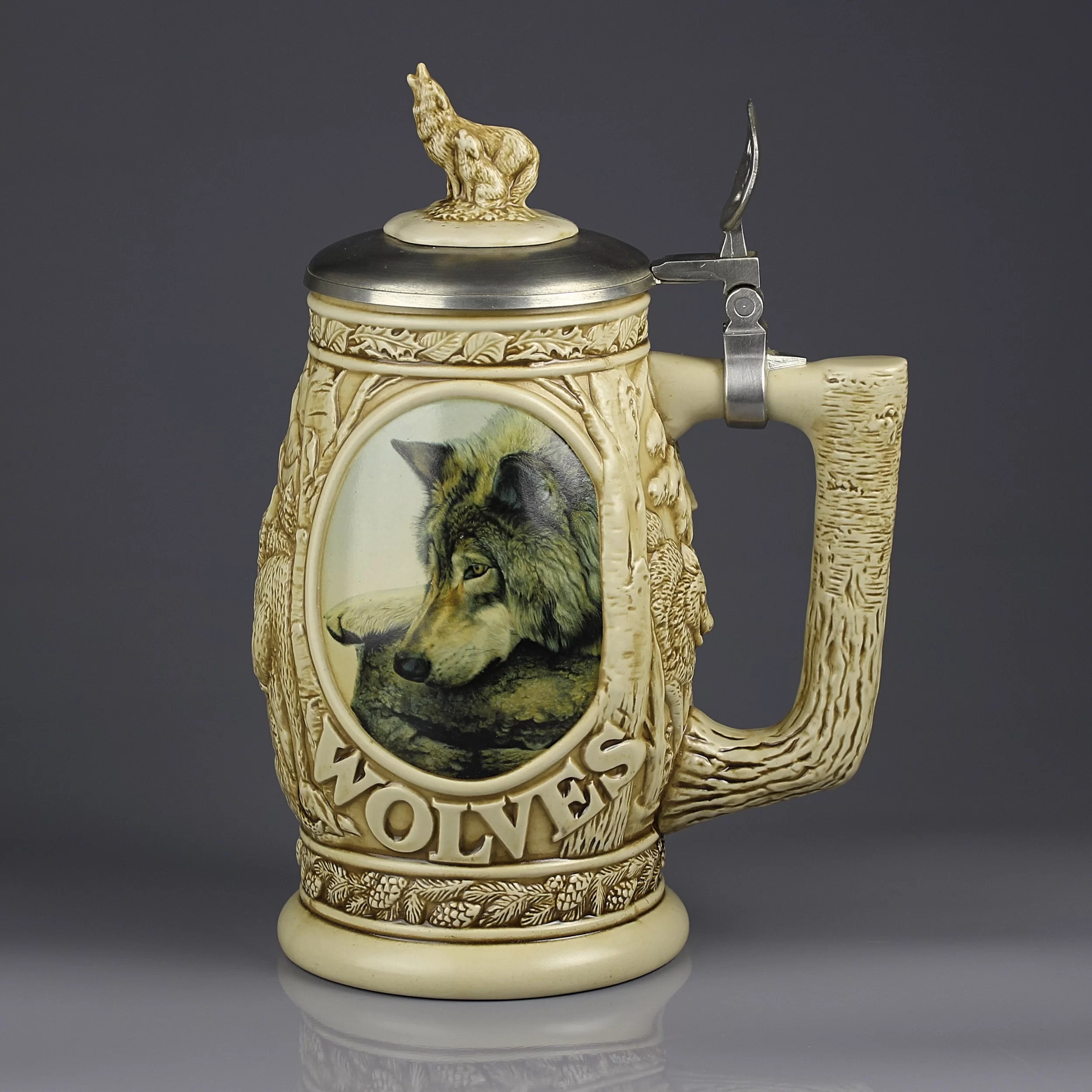 Винтажная керамическая кружка с крышкой Волк Ceramarte Avon Wolves Tribute North American Wolf Stein