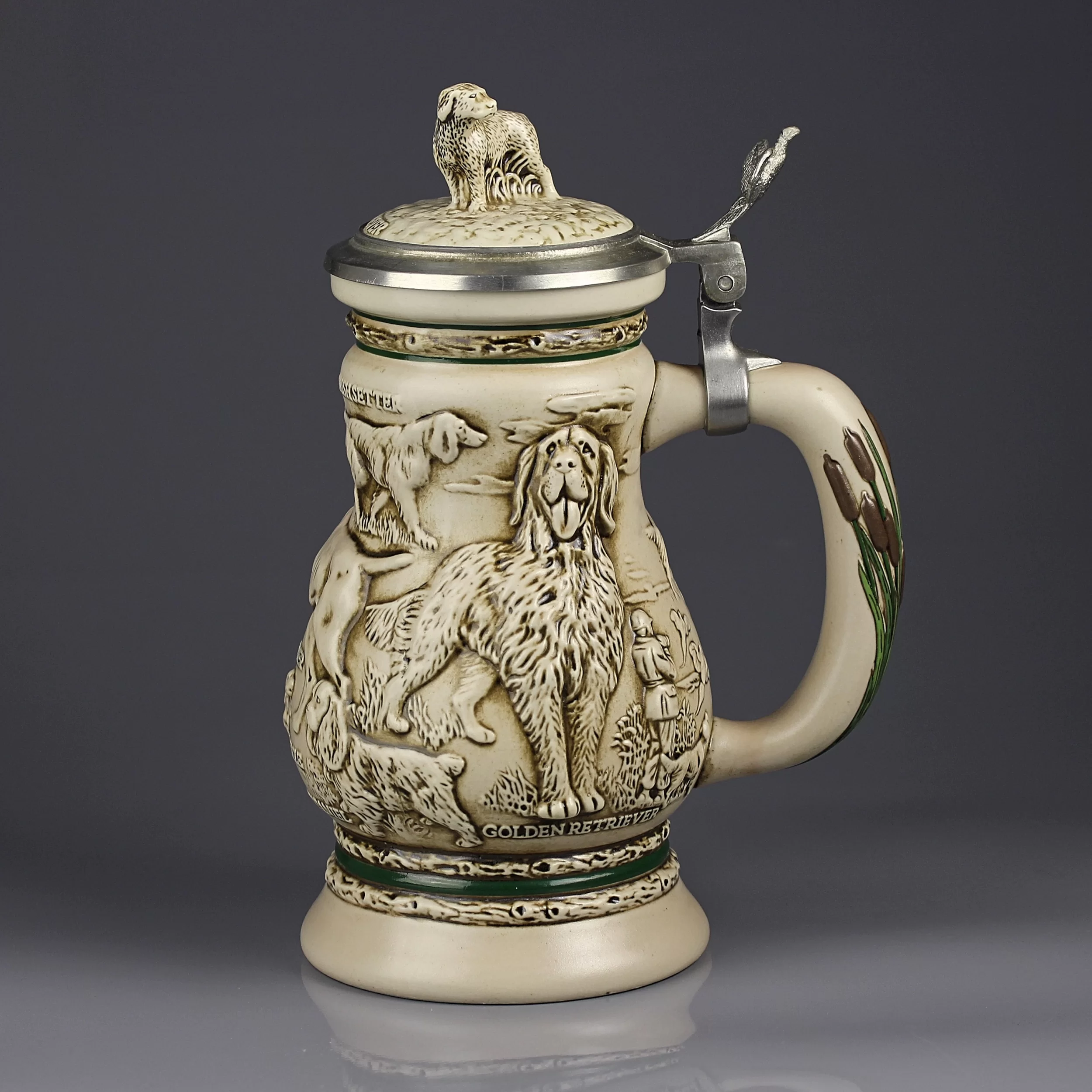 Винтажная керамическая кружка с крышкой Охотничьи собаки Ceramarte Avon Great Dogs Outdoors Stein