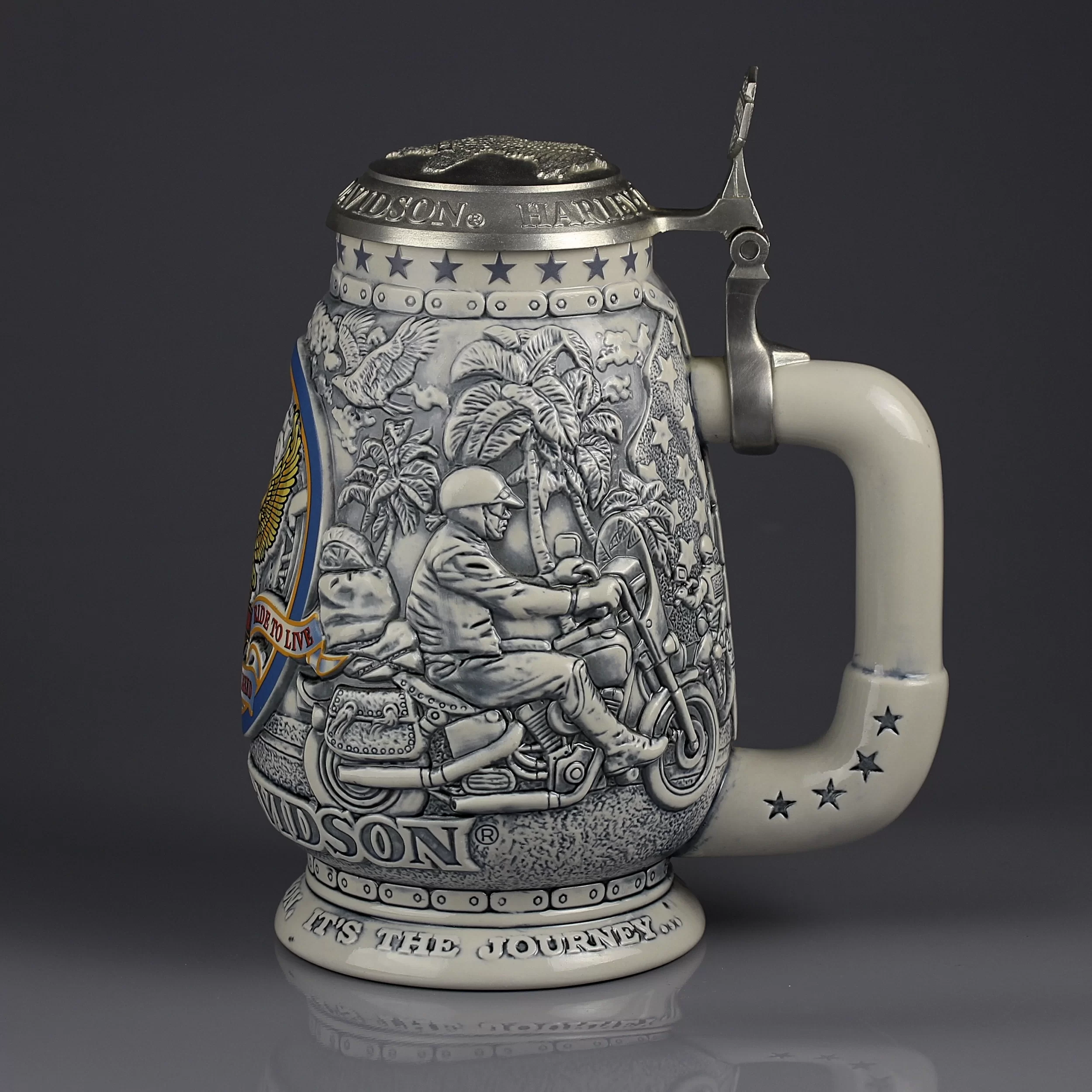 Винтажная керамическая кружка с крышкой Мотоциклы Harley Davidson Collector Stein Ceramarte