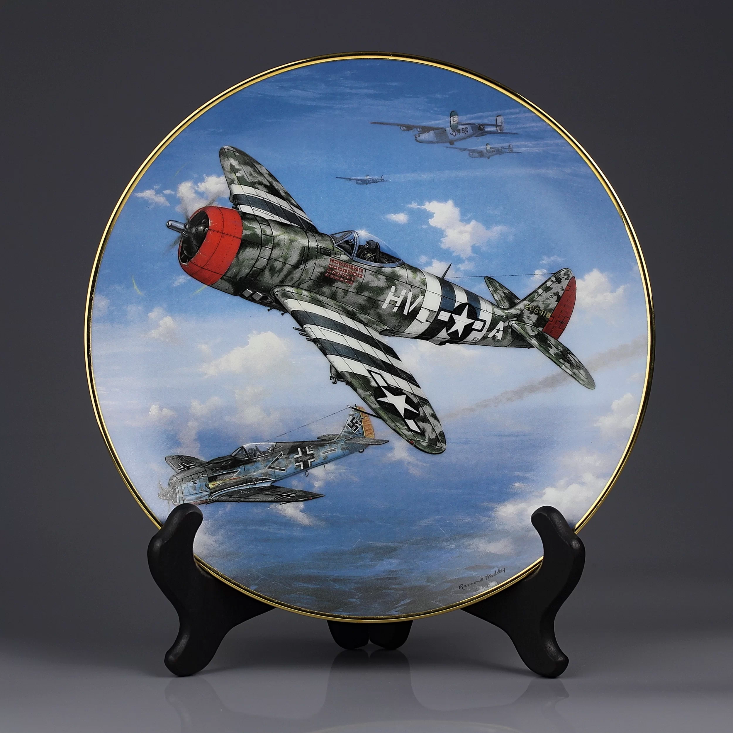 Тарелка винтажная фарфоровая настенная декоративная Самолёт военный Thunderbolt Great Fighter Planes World War II
