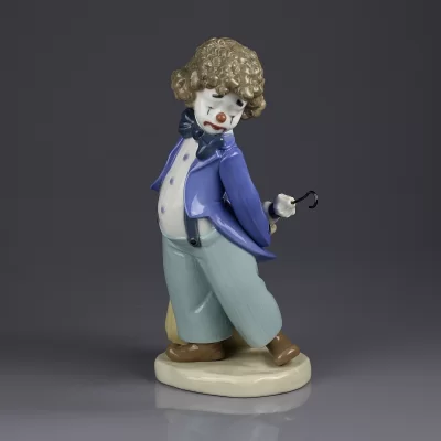 Винтажная фарфоровая статуэтка Грустный клоун с зонтиком Travelin Man NAO by Lladro, Испания
