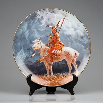 Винтажная фарфоровая декоративная тарелка Индеец на лошади США Fairmont Fine China Sioux Warrior Olaf Wieghorst