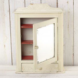 Винтажный французский деревянный шкафчик с зеркальной дверцей