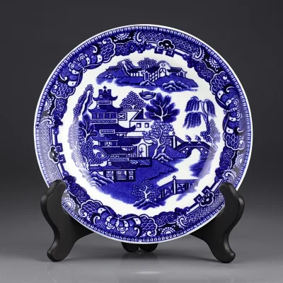 Антикварная английская тарелка Голубая ива Шинуазри Coalport Blue Willow