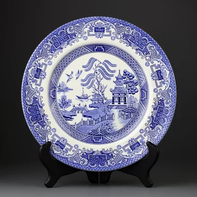 Винтажная тарелка Старая голубая ива Шинуазри English Ironstone Staffordshire Old Blue Willow