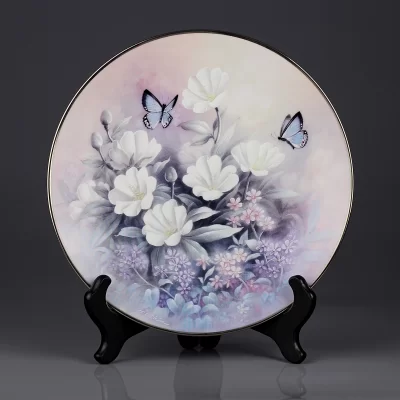 Фарфоровая винтажная тарелка Knowles Aquamarine Glimmer Бабочки и цветы, Jewels of the Flowers