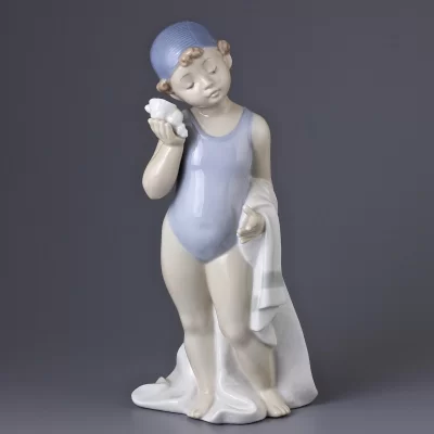 Винтажная фарфоровая статуэтка Испания Lladro NAO 1412 Whispering Waves Девочка с ракушкой