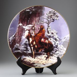 Тарелка винтажная декоративная настенная Фарфор Индеец на лошади Hamilton Collection Mystic Warrior