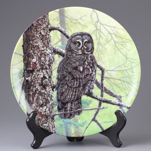 Тарелка винтажная декоративная настенная Фарфор Сова Бородатая неясыть Knowles Stately Owls Great Grey Owl
