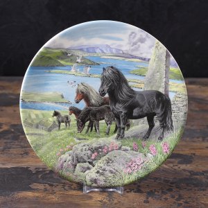 Тарелка винтажная декоративная настенная Англия Шетлендские пони Davenport Britain's Wild Ponies Shetland Ponies