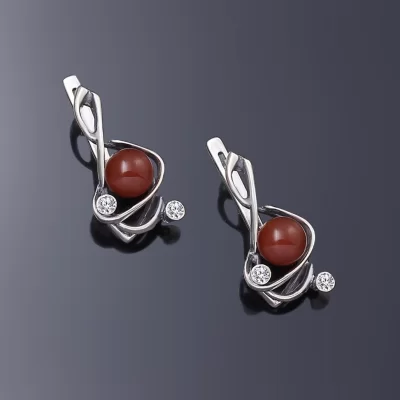 Серьги ручной работы с сердоликом Скрипичный ключ