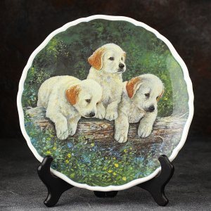 Тарелка винтажная декоративная настенная Фарфор Англия Лабрадор Щенки Собаки Royal Albert Playful Puppies Golden Labradors